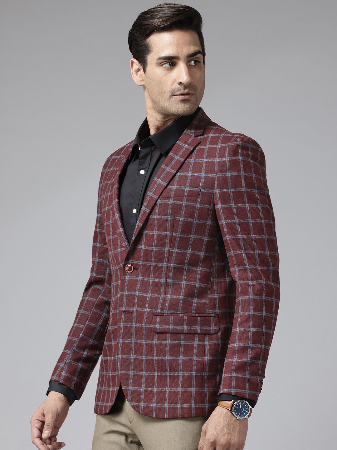 Park Avenue Single-Breasted Checked Semiformal Blazer