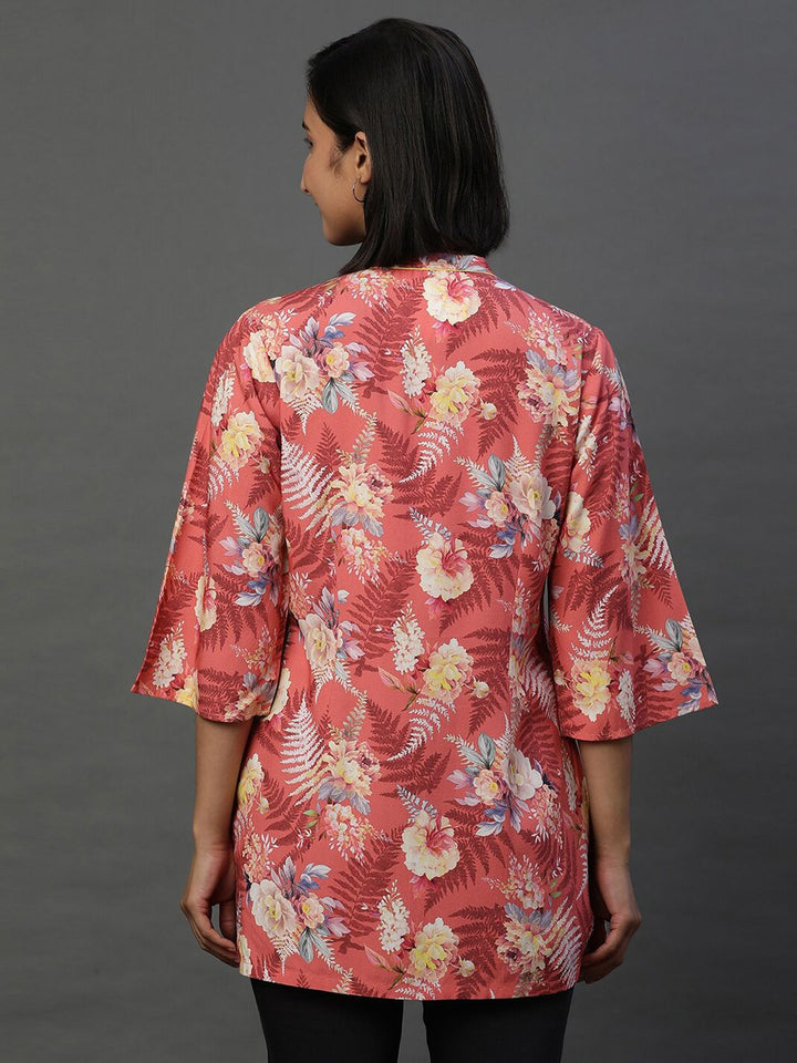 AURELIA Floral Printed Mandarin Collar Pure Cotton Kurti
