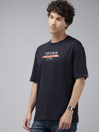 SPYKAR Typography Printed Drop-Shoulder Sleeves Oversized T-shirt