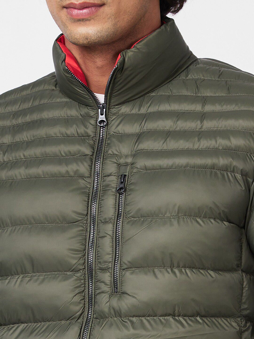 SPYKAR Zip Detail Mock Collar Puffer Jacket
