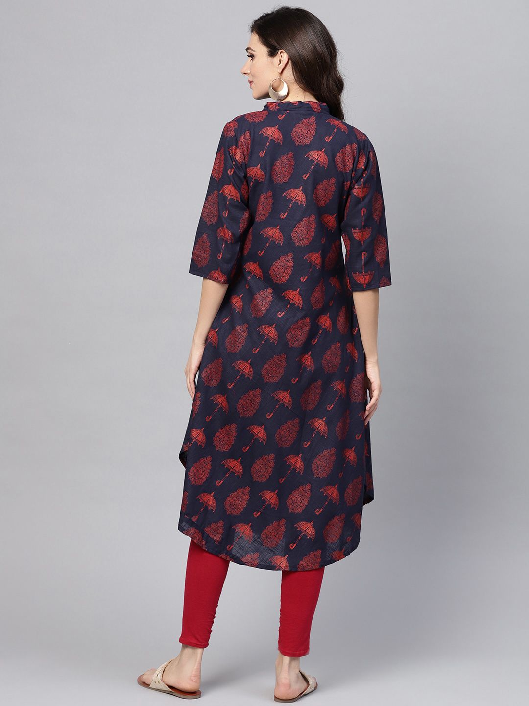 SOJANYA Kurta A-Line Bercetak Biru Laut & Merah Wanita Navy