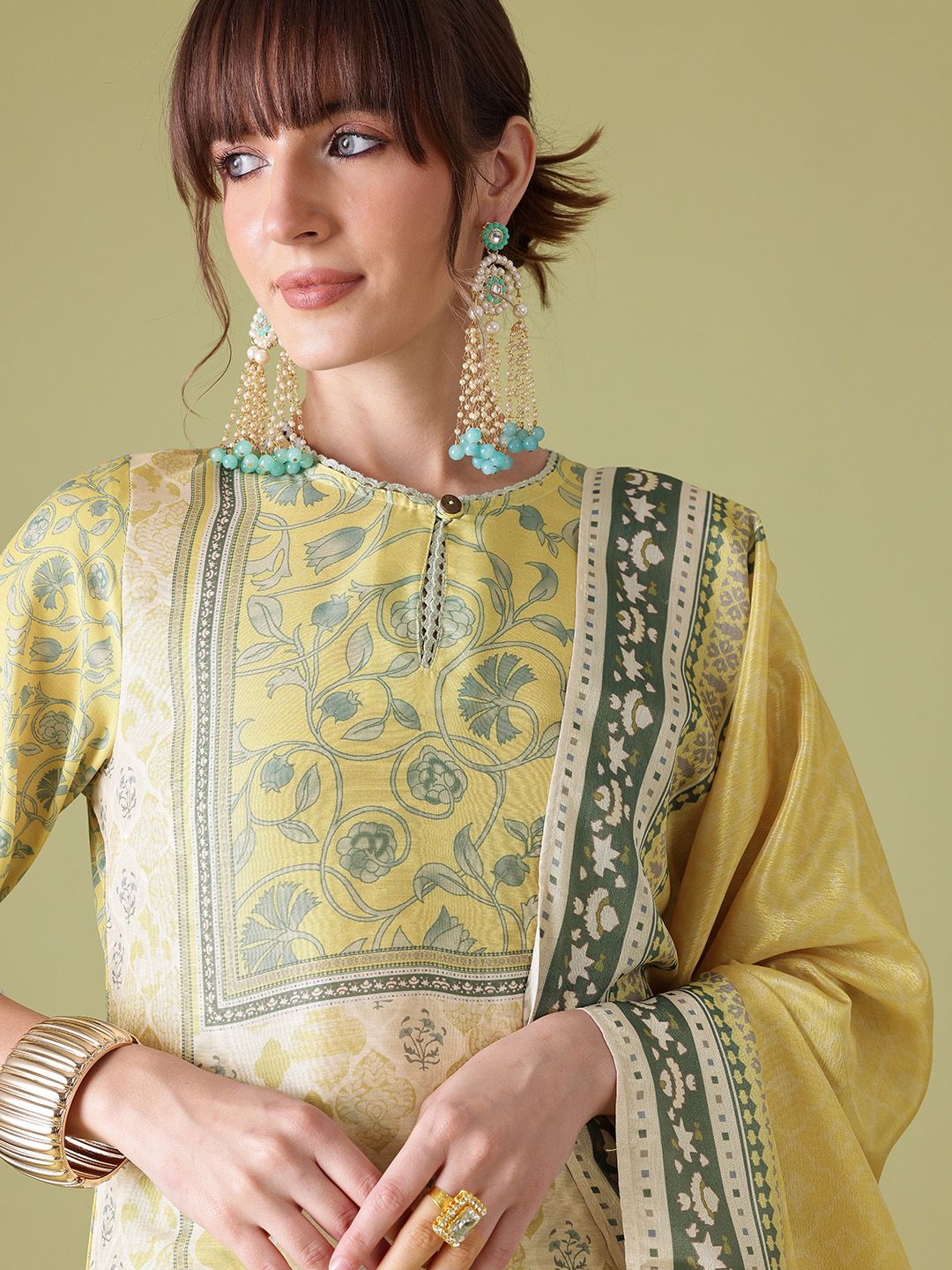 Anouk Indie Floral Printed Keyhole Neck Kurta with Palazzos & Dupatta