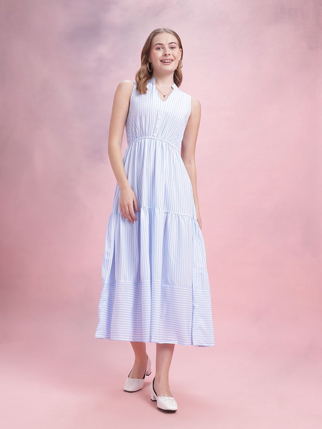 DressBerry Striped Tiered Midi A-Line Dress