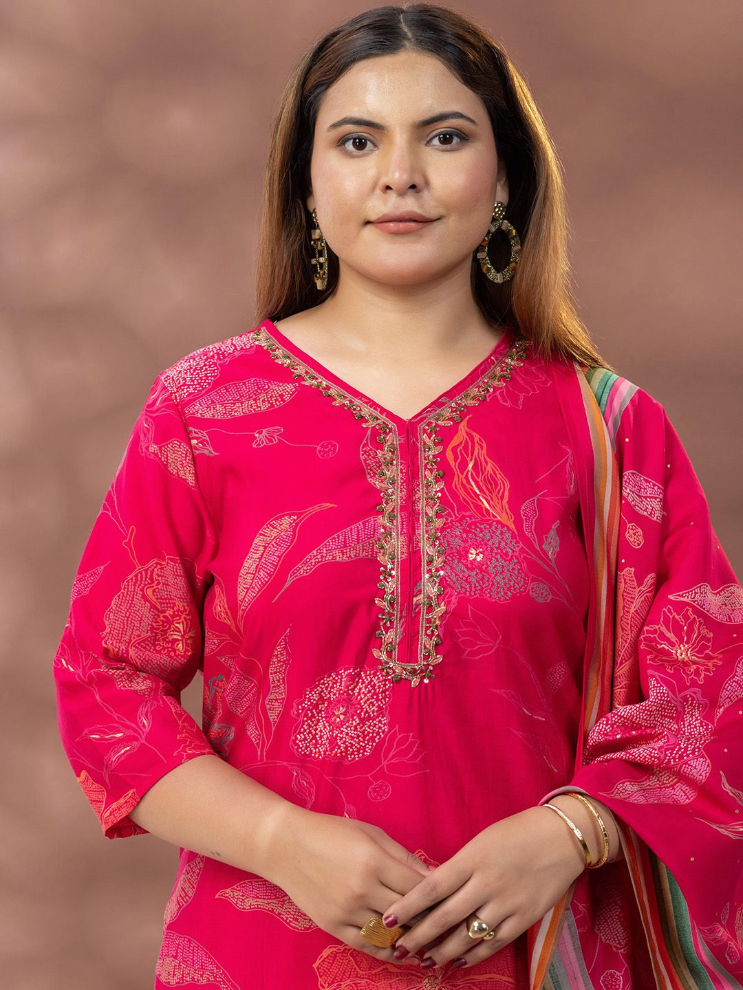 Kurta Bercetak Bunga Mamicha Wanita dengan Palazzos & Dupatta