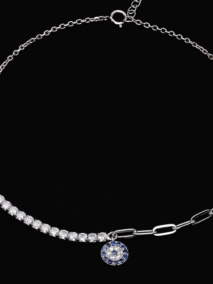 PANASH 925 Sterling Silver Rhodium-Plated Cubic Zirconia Studded Charms Bracelet