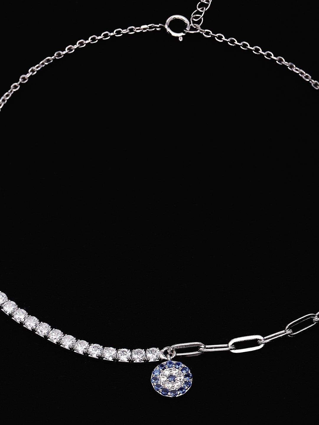 PANASH 925 Sterling Silver Rhodium-Plated Cubic Zirconia Studded Charms Bracelet