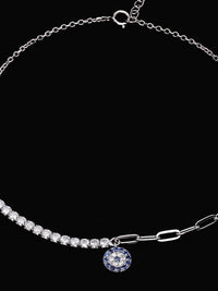 PANASH 925 Sterling Silver Rhodium-Plated Cubic Zirconia Studded Charms Bracelet
