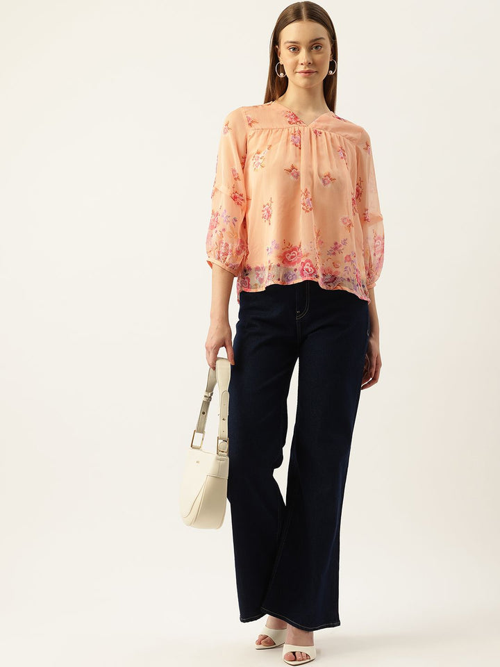 AND Floral Print Puff Sleeve Top