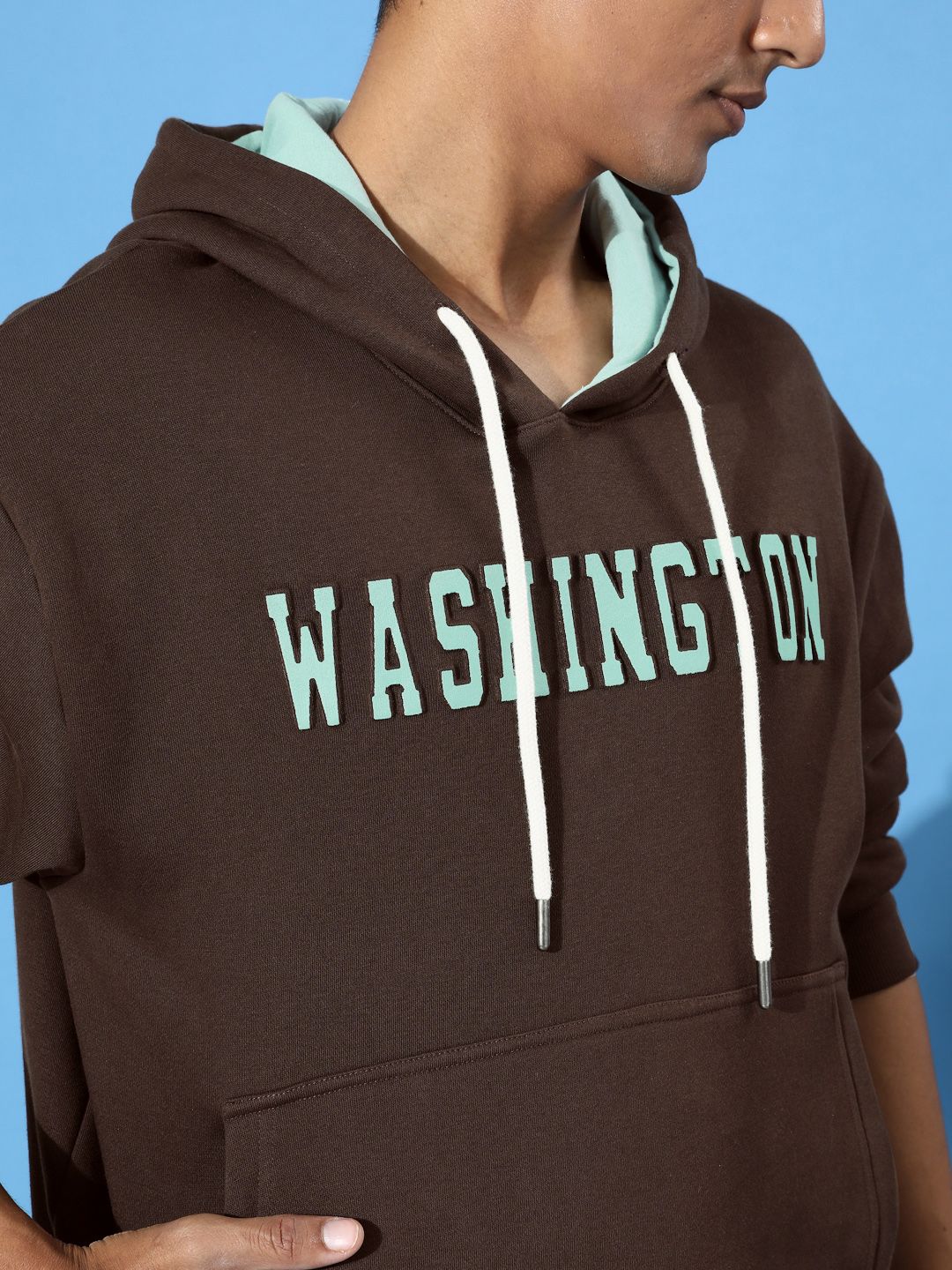 DILLINGER Men Typography Oversized Hooded Fleece Sweatshirt