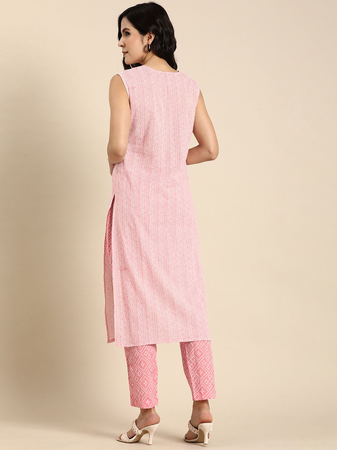 Anouk Ethnic Motifs Printed Pure Cotton Lace Insert Kurta with Trousers