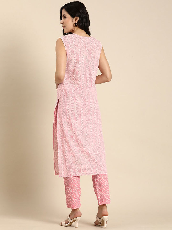 Anouk Ethnic Motifs Printed Pure Cotton Lace Insert Kurta with Trousers