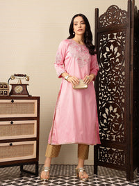 House of Pataudi Floral Yoke Design Keyhole Neck Sequinned Jashn Kurta