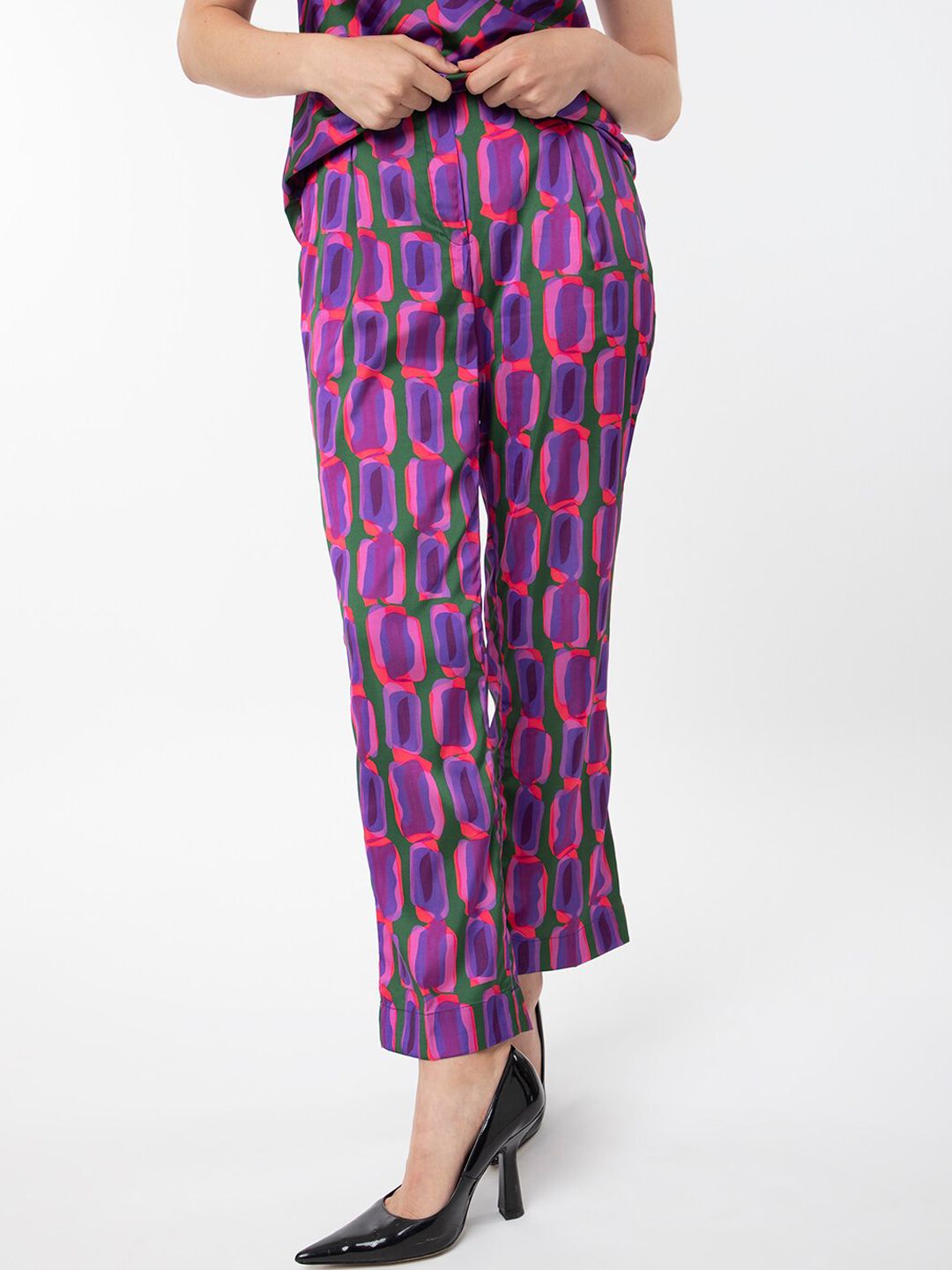 RAREISM Geo Abstract Print Satin Trousers