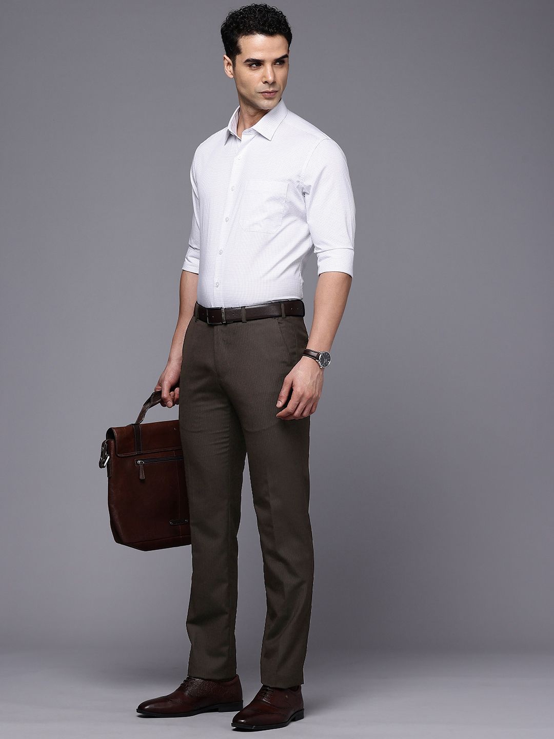 Raymond Men Striped Slim Fit Formal Trousers
