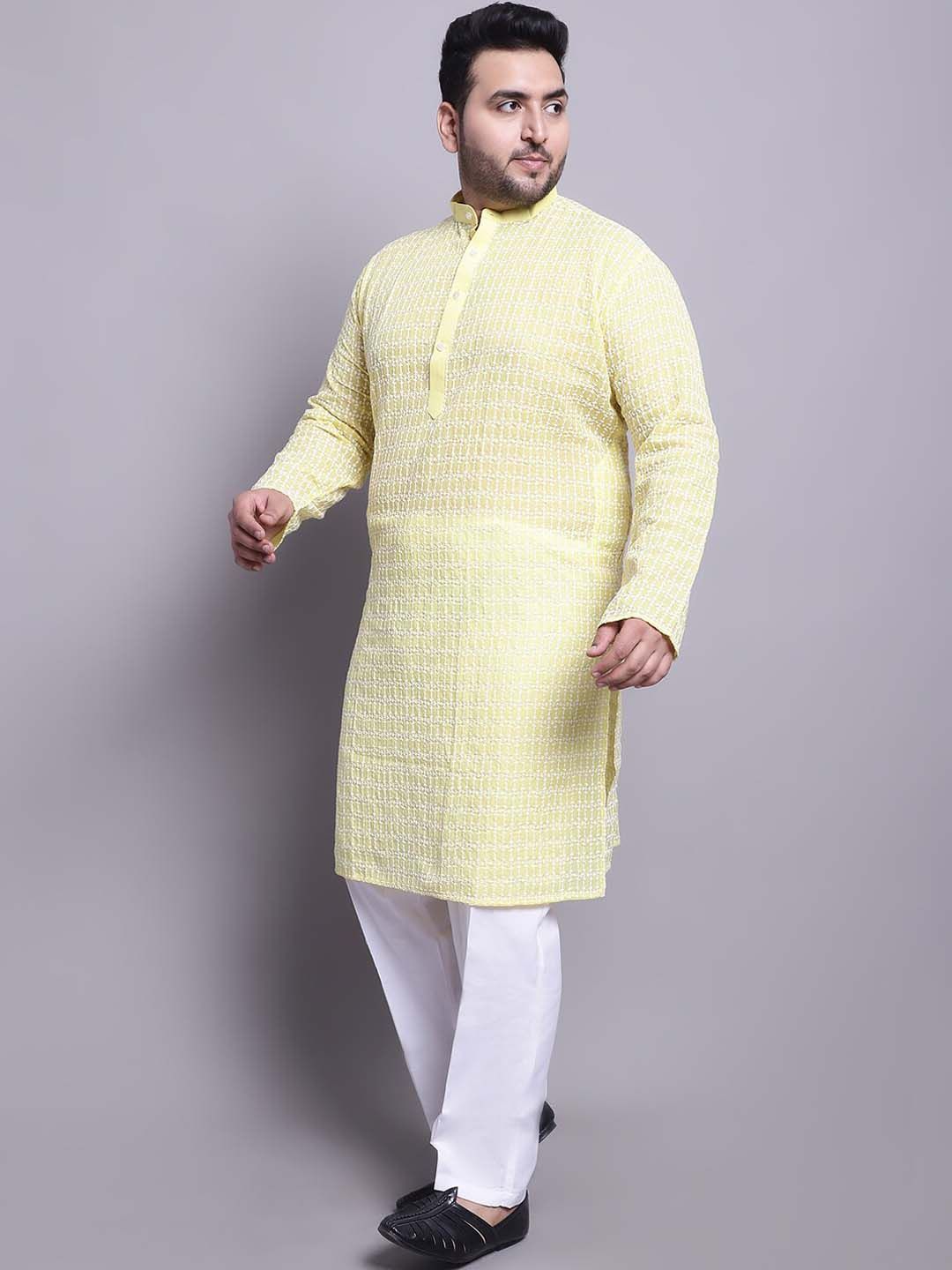SOJANYA PLUS Plus Size Bordir Cotton Kurta Dengan Piyama & Sulam Jaket Nehru