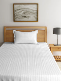 HOSTA HOMES White Striped Poly cotton 300 TC Single Bedsheet with 1 Pillow Cover