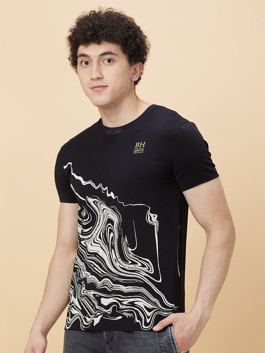 Being Human Abstract Printed Round Neck Casual T-shirt