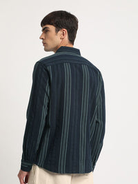 THE BEAR HOUSE Vertical Striped Slim Fit Twill Cotton Casual Shirt