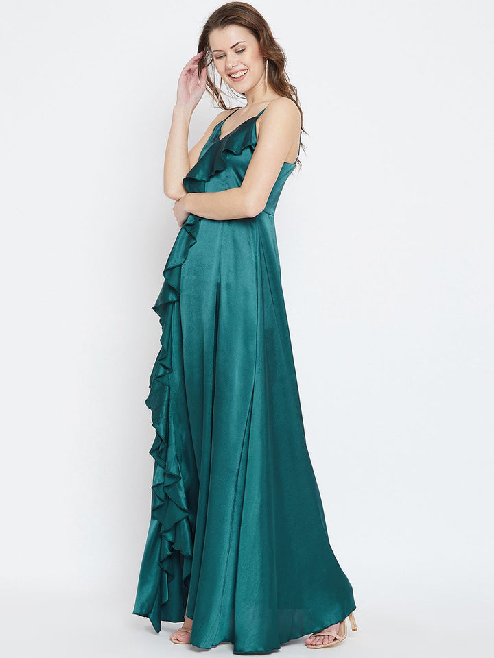 Berrylush Women Teal Blue Solid Maxi Dress