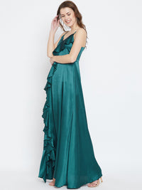 Berrylush Women Teal Blue Solid Maxi Dress