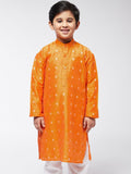 SOJANYA Kurta Kerja Benang Motif Etnik Lelaki Oren
