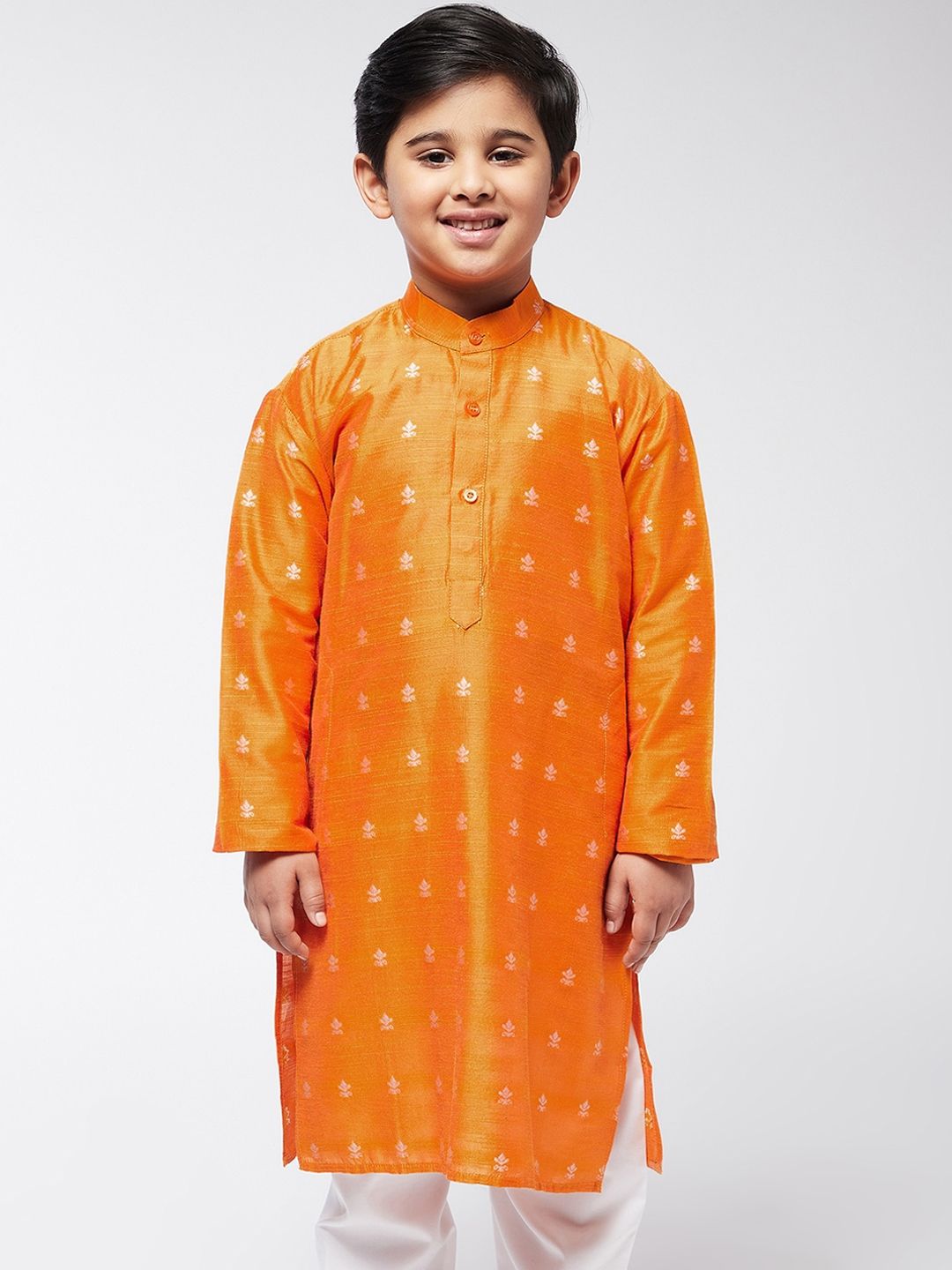 SOJANYA Kurta Kerja Benang Motif Etnik Lelaki Oren