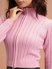 Tokyo Talkies Mock Collar Crop Acrylic Front-Open Sweaters