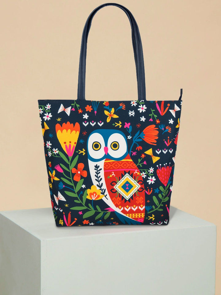 TEAL BY CHUMBAK Navy Blue Printed Tote Bag