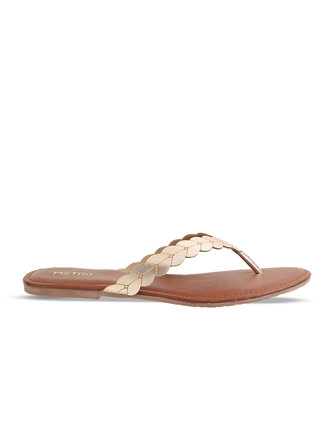 Metro Women Gold-Toned Solid Open Toe Flats