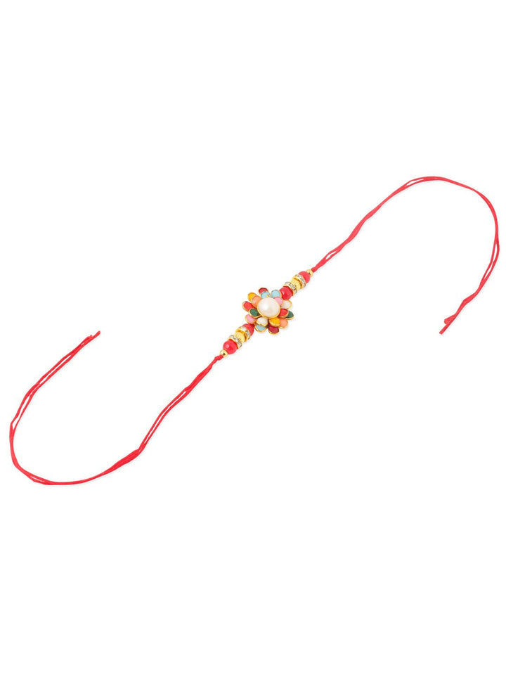 NVR Unisex Multicolor Beads &amp; Pearls Floral Benang Rakhi Roli Chawal Chandan Mishri