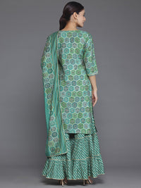 Libas Floral Printed Round Neck Three-Quarter Sleeves Sequinned Kurta Set