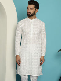 SOJANYA Motif Etnik Urutan Sulaman Kurta Lurus Kapas Tulen