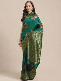Saree mall Green & Golden Floral Woven Design Banarasi Saree