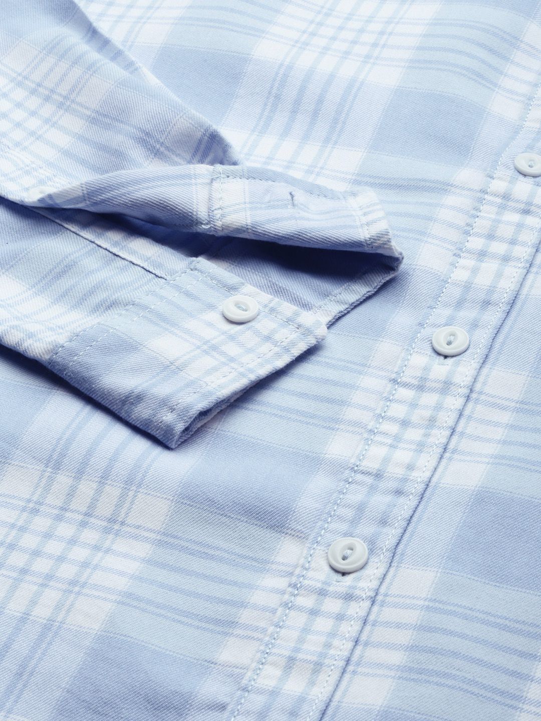 The Indian Garage Co Men Blue & White Gingham Checked Pure Cotton Casual Shirt