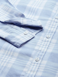The Indian Garage Co Men Blue & White Gingham Checked Pure Cotton Casual Shirt