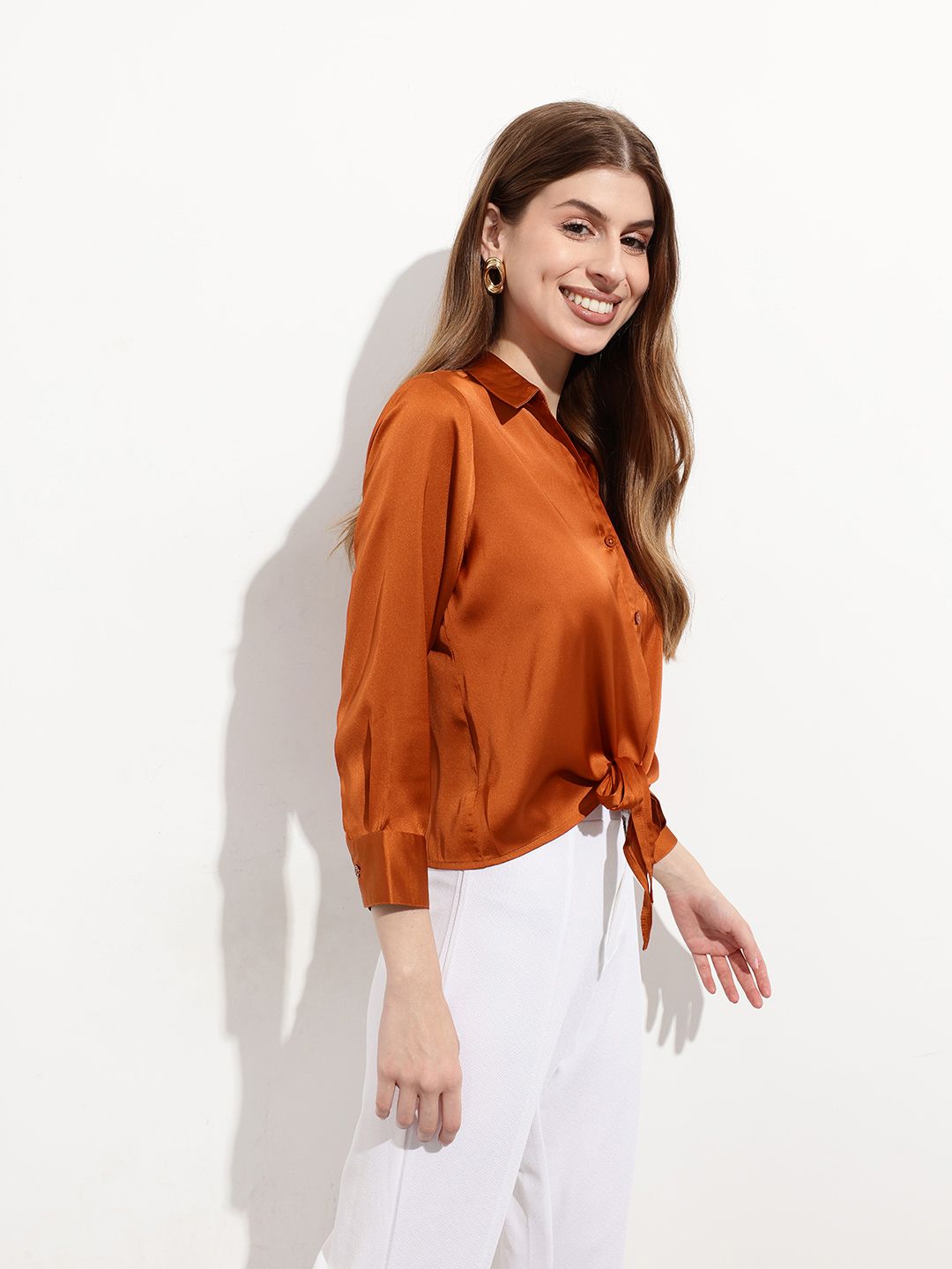 DressBerry Rustic Reverie Tie & Thrive Satin Shirt