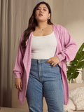 Berrylush Curve Women Plus Size Longline Self Design Open Knit Front-Open Sweaters