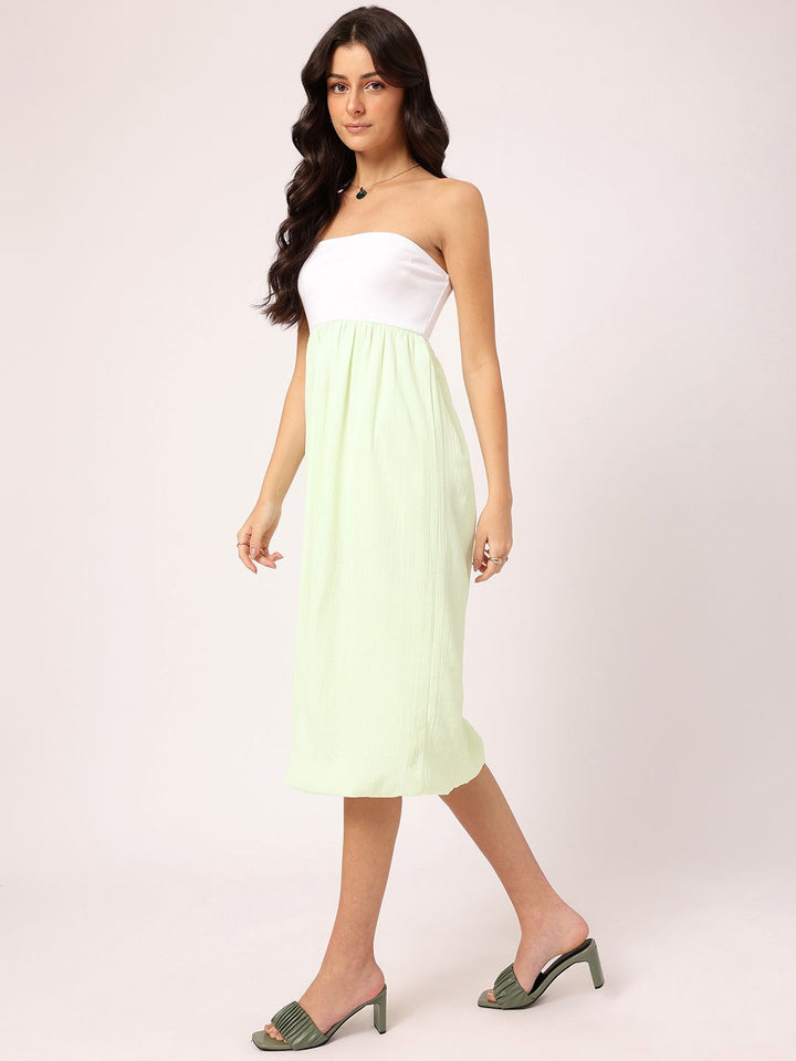 DressBerry Soft Grunge Glam Colourblocked Textured Strapless Balloon Dress