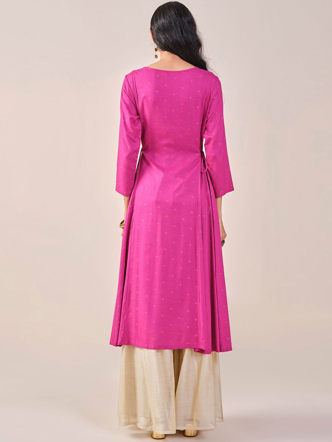 Global Desi Floral Printed Round Neck A-Line Kurta