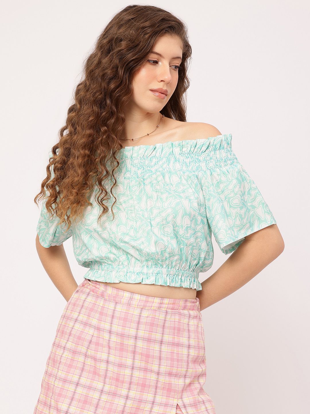 DressBerry Chic & Cheery Smocked Crop Blouson Top