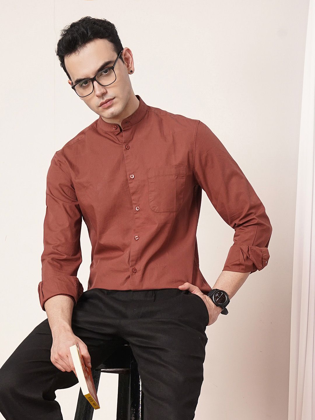 The Indian Garage Co Men Brown Solid Casual Shirt