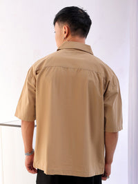 The Indian Garage Co Boxy Khaki Cuban Collar Cotton Casual Shirt