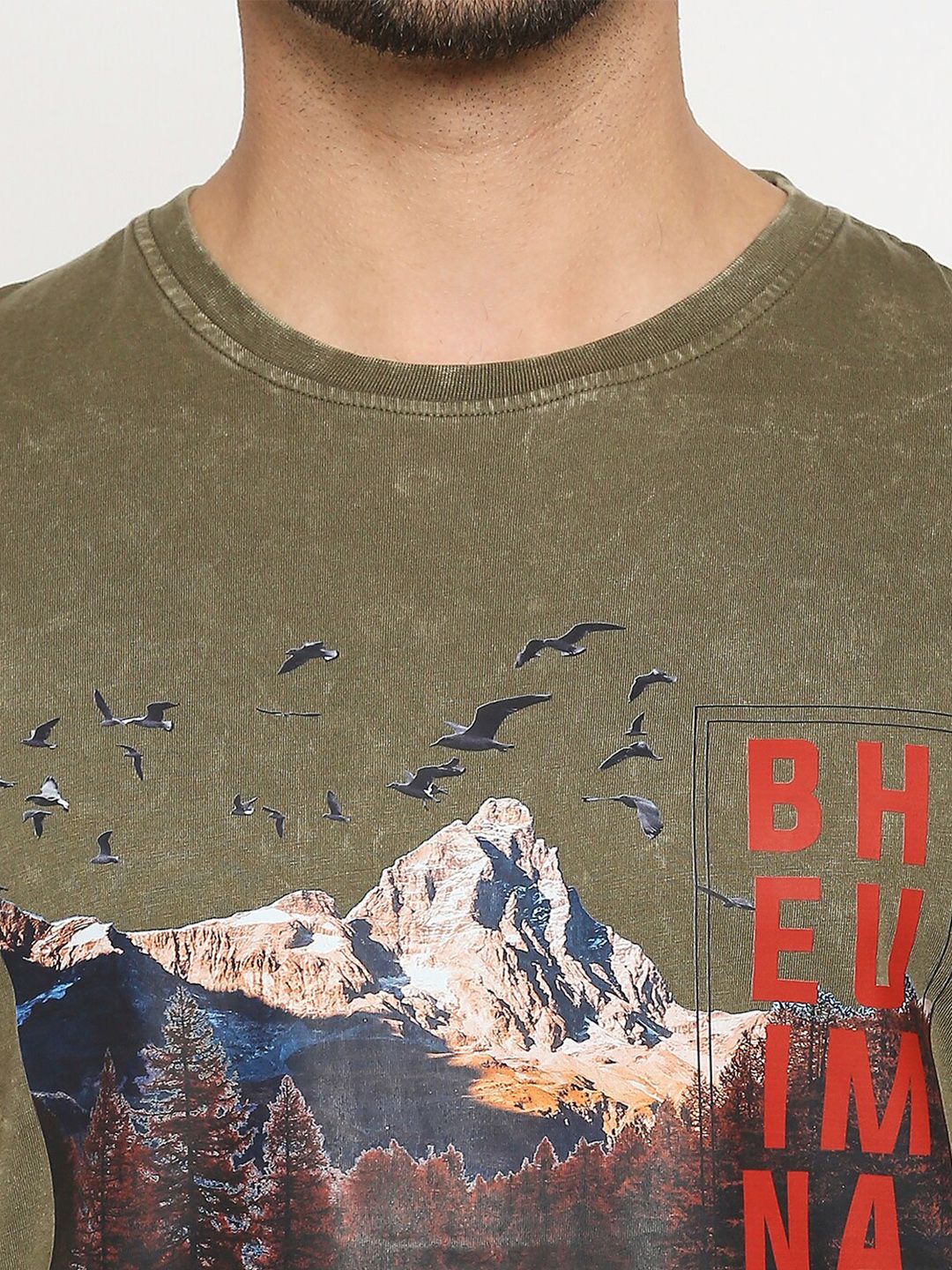 Being Human Men Olive Green Printed T-shirt