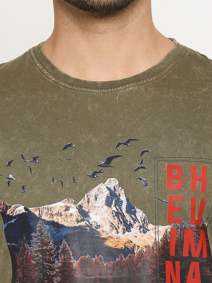 Being Human Men Olive Green Printed T-shirt