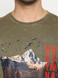 Being Human Men Olive Green Printed T-shirt