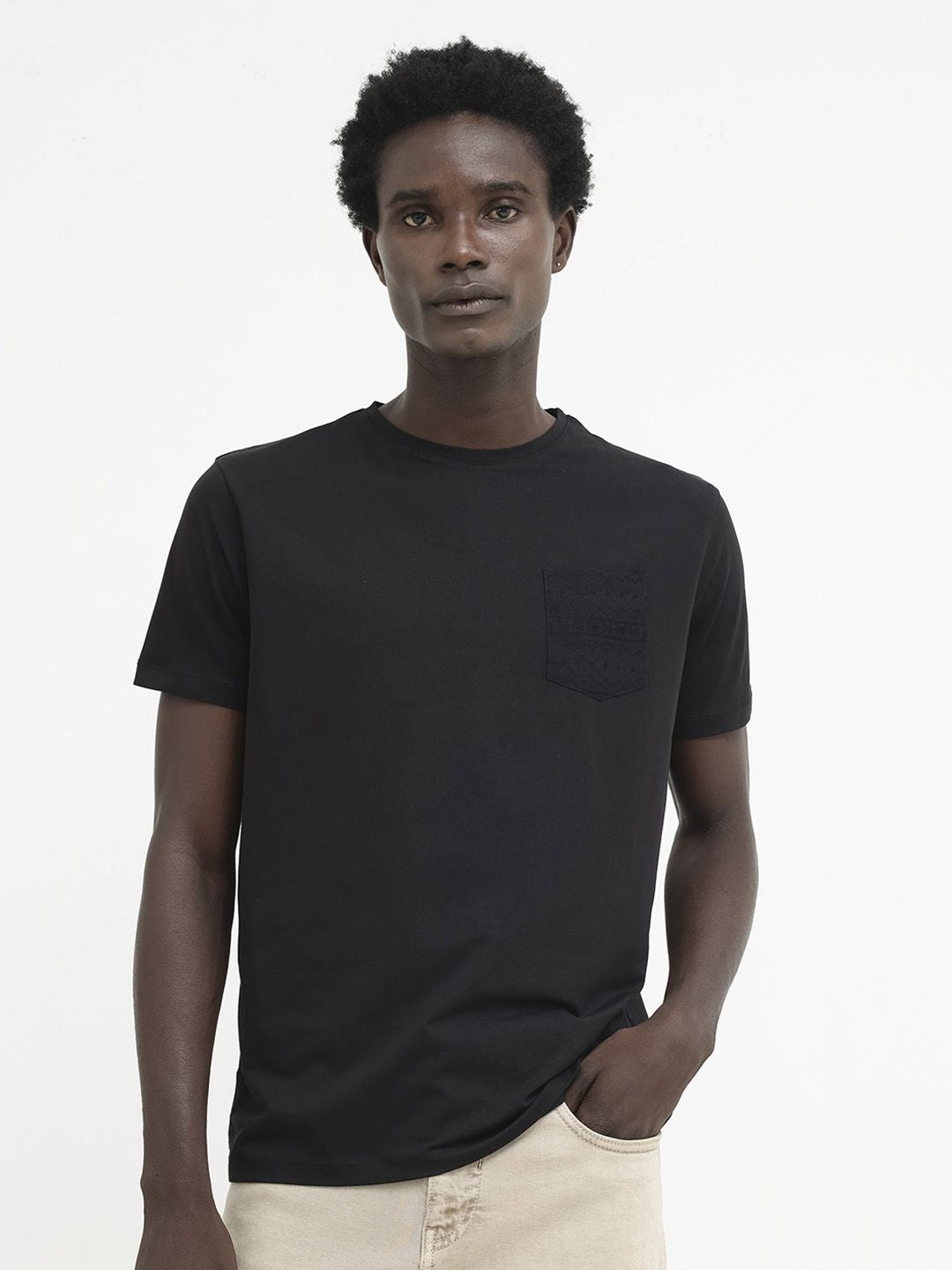 RARE RABBIT Men Ammos Round Neck Cotton Slim Fit T-Shirt