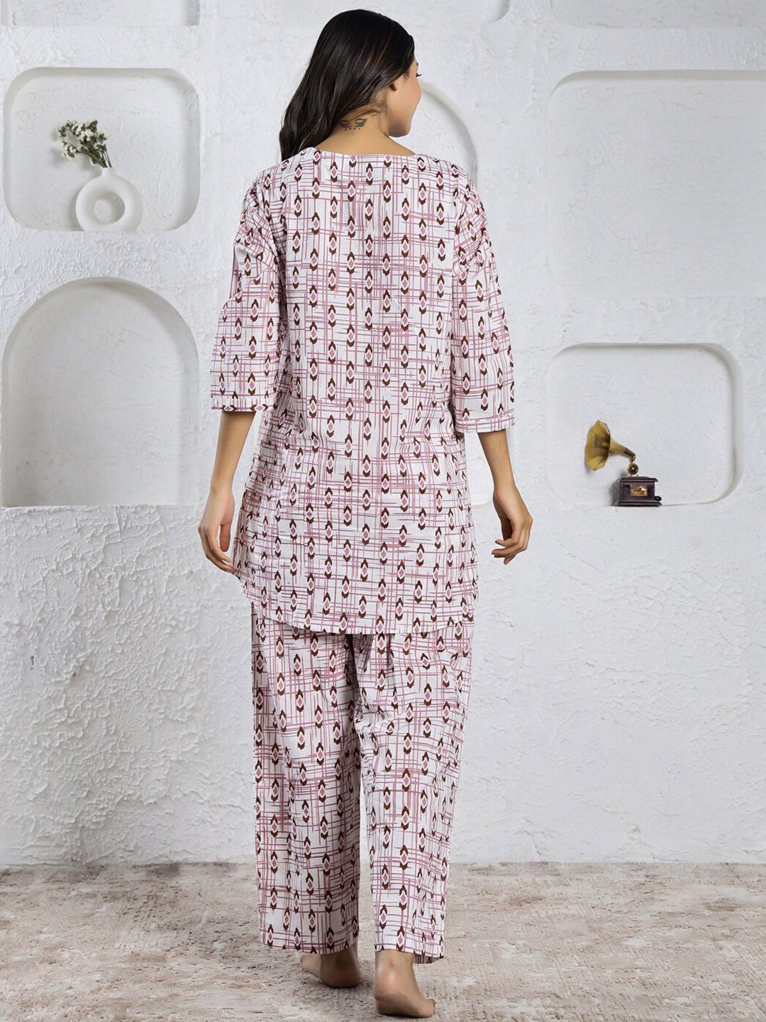 SANSKRUTIHOMES Pink Ethnic Motifs Printed Pure Cotton Night suit