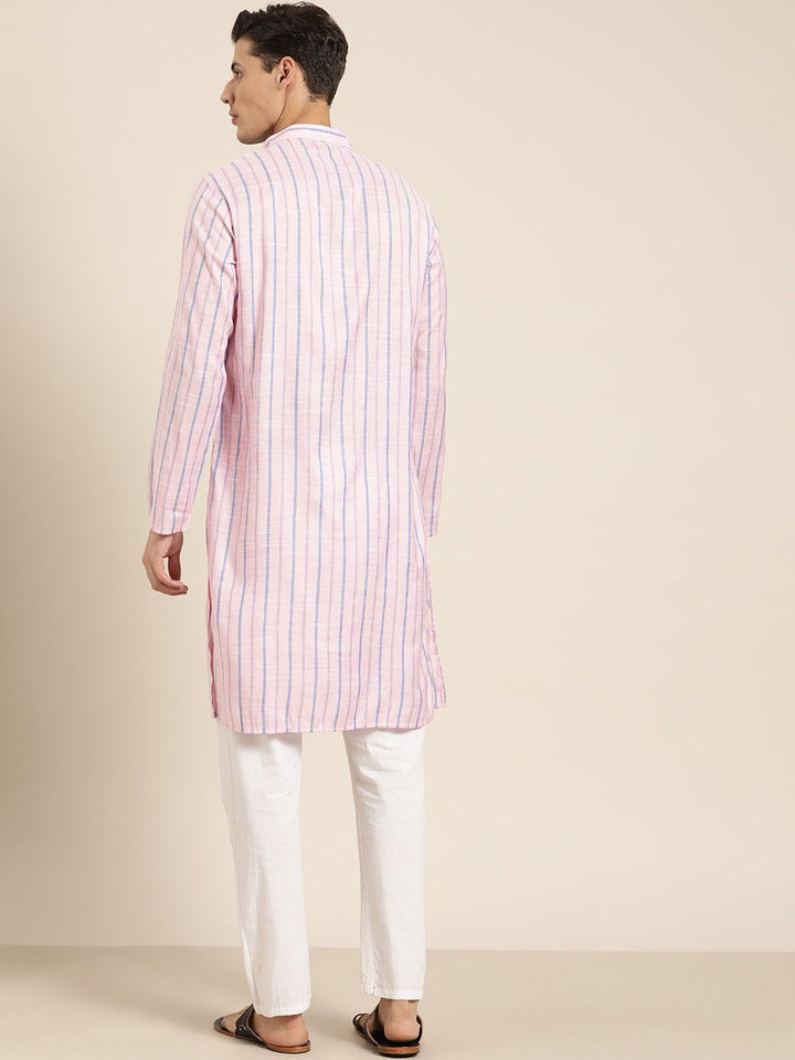 SOJANYA Lelaki Kurta Berjalur Merah Jambu & Biru