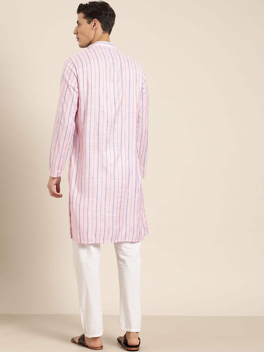 SOJANYA Lelaki Kurta Berjalur Merah Jambu & Biru