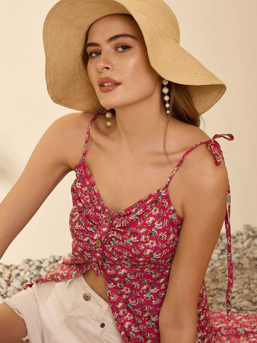 Berrylush Shoulder Straps Printed Maxi Top